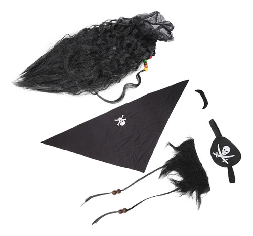 False Beard Black Pirate Fake Moustache Set Wig Headscarf