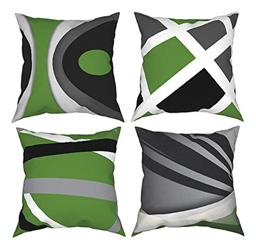 Set Of 4 Couch Pillow Covers 18x18 Modern Geometry Deco...