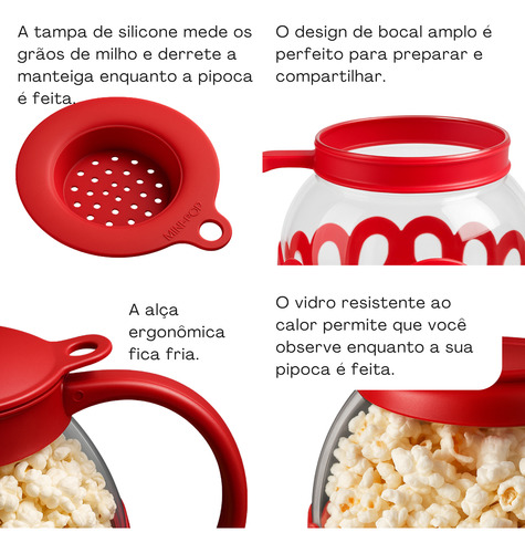 Pipoqueira De Vidro Para Micro-ondas Com Tampa Sem Óleo