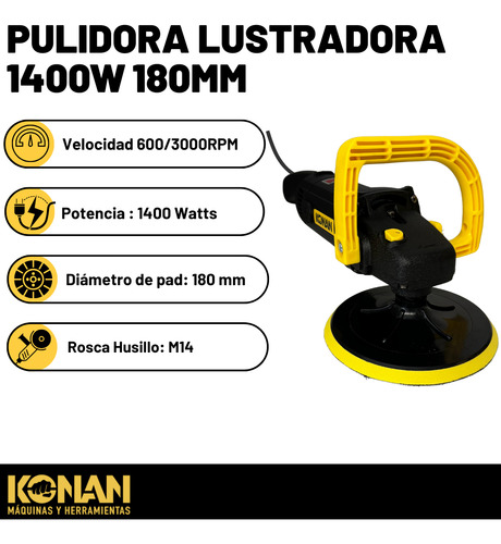 Pulidora Lustradora Konan Kpul/1400 180mm 600-3000 Rpm Color Negro Negro