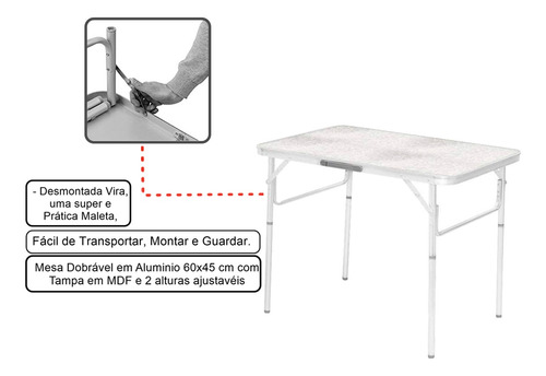 Imagem 2 de 5 de Mesa Dobravel Portatil Vira Maleta Camping Praia 60x45cm