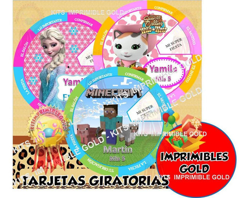 Kit Imprimible Tarjetas Giratorias Comunion 15 Años Boda