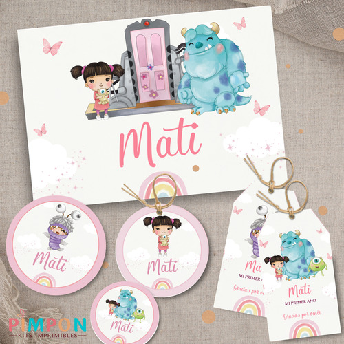 Kit Imprimible Monster Inc Acuarela Niña Boo -texto Editable