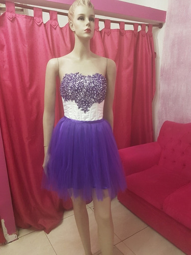 Vestido De 15 Años 3 Piezas Blanco Y Violeta