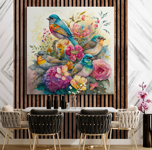 Cuadro En Lienzo Tayrona Store Pintura Pajaros 001 80x80cm