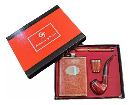 Set Petaca 8 Oz Más Pipa Vaso Lápiz Set Coctelero