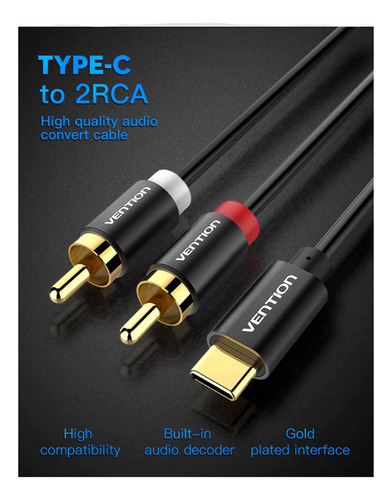 Cable Tipo C A Doble Rca Para Equipos De Audio 1.5m.