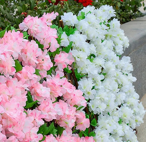 Plantas Artificiales Decorativas Cerca Extensible Con Flores Rosa Chicle