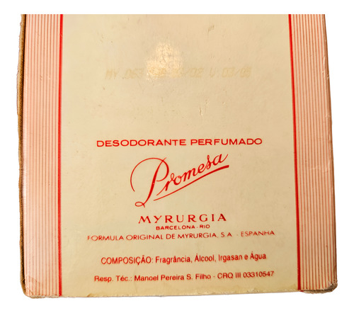 Myrurgia - Antiga Colonia Promesa; Perfume Antigo; Art Déco