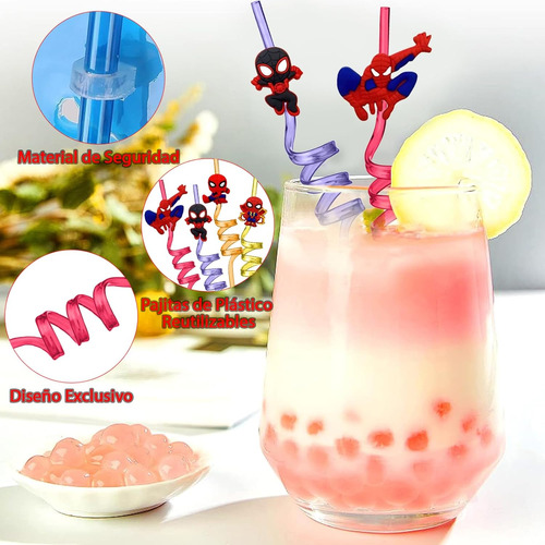 Pajitas Reutilizables Spiderman: 24 Unidades Con 8 Diseños