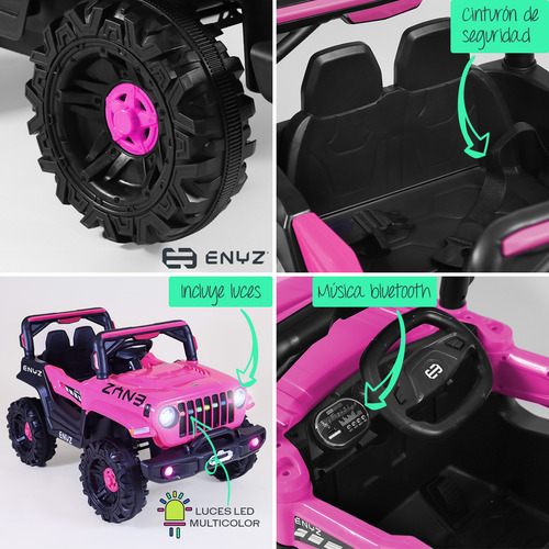 Camioneta Jeep Montable Para Niña Niño Eléctrico Carro Todo Terreno Con Control Remoto Bcx-6 Rosa Chita Enyz Luces Frontales Con Multi Led Música Bluetooth Edades De 1 A 4 Años