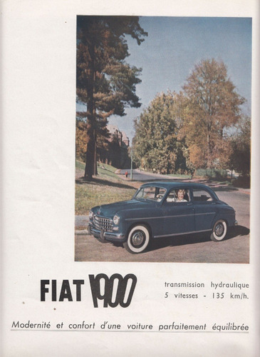 1952 Automovil Fiat 1900 Publicidad En Hoja Revista Francia