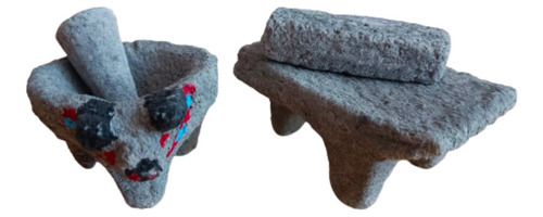 Mini Juguete Tradicional Molcajete Y Metate Piedra Juego Toy