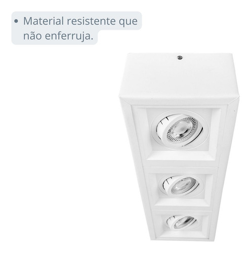 Spot sobrepor triplo recuado de teto externo fachada M2790 estrutura branco 127 220v Megalux