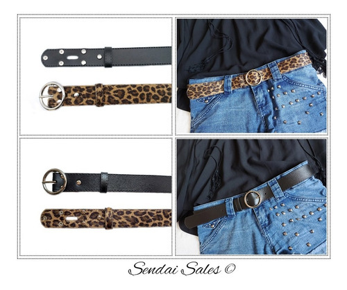 Cinto Animal Print Fivela Redonda Removível + Tira Extra
