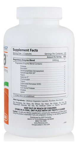 Suplemento Hcp Formulas Fibrenza Systemic Enzyme 240 Cápsula