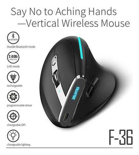 Ratón Bluetooth Vertical Inalámbric O Zelotes F-36 De 2,4 G