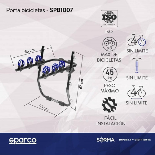 Imagen 2 de 9 de Porta Bicicleta Auto Baul Sparco Universal Para 3 Bicis