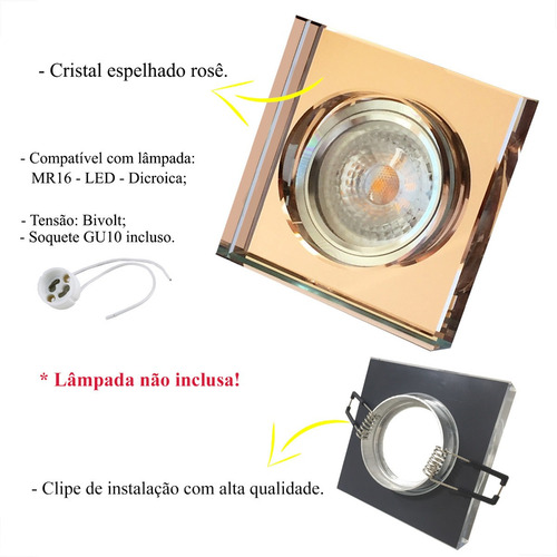 4 Spot De Cristal Espelhado Rose Embutir Mr16 Corredor Lup66