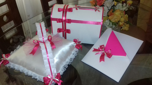 Combo Baúl, Almohadilla, Libro De Firmas Para Boda O 15 Años