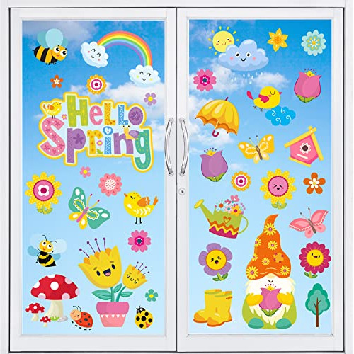 111pcs Spring Window Clings Stickers Hello Spring Flowe...