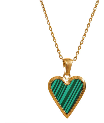 Collar Dorado Con Corazón Colgante Verde Acero Inoxidable