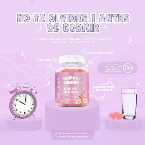 Curvy Gummies - Aguaje 60 Gomitas Gluten Free/vegan Original Frutos Rojos