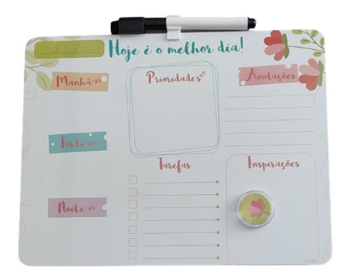 Planner Quadro Tarefas Diárias Magnético C/ Caneta Borracha