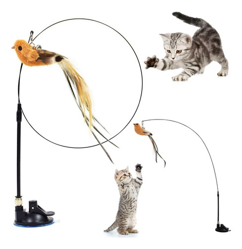 Brinquedo Interativo Para Gatos Varinha Com Pássaro Preto