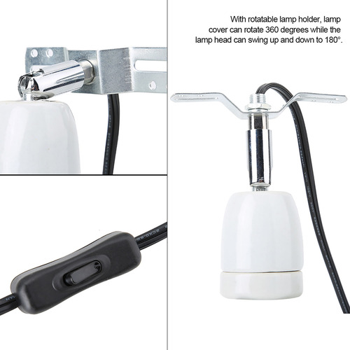 Suporte Térmico Cerâmico E27 Rotatable Reptile Pet Clip Bulb