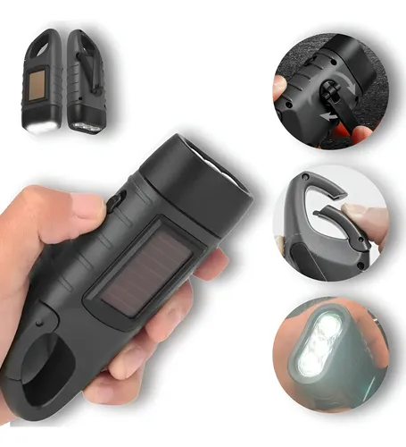 Lanterna Solar Recarregável Dinamo Led Pesca Camping 3 Luz