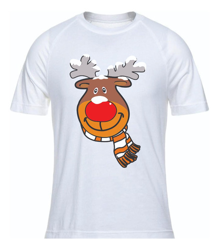 Camisetas Navideñas Navidad Renos Bufanda-cafe X1 Und Blanca