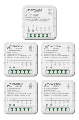 5 Relés Interruptor Inteligente Wi-fi 4 Canais Jwcom