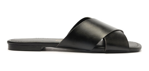 Imagem 2 de 6 de Sandália Feminina Rasteira Baixa Flat Tira X Preto My Shoes