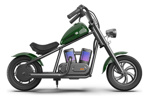 Moto Montable Eléctrica Infantil Hyper Gogo Cruiser 12 Plus Verde Vehículo Eléctrico Seguro para Niños con Velocidades Ajustables Luces LED Bluetooth y Efectos de Niebla Realista