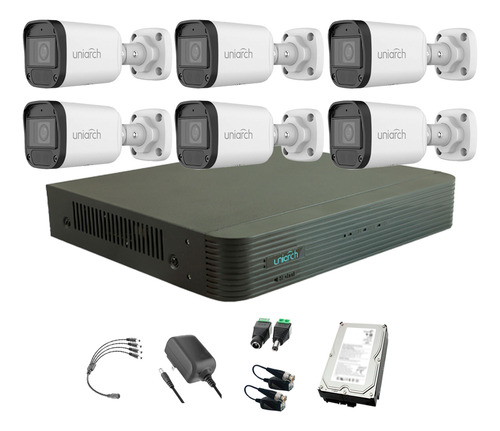 Uniarch Kit De Seguridad Kit-104f-plus-6c-sc2tb 6 Cámaras Análogas Alta Definición Bullet 1080p 2mp + Hdd 2 Tb Protección Exterior Ip67 Máxima Seguridad Fácil Instalación 104f Cctv 