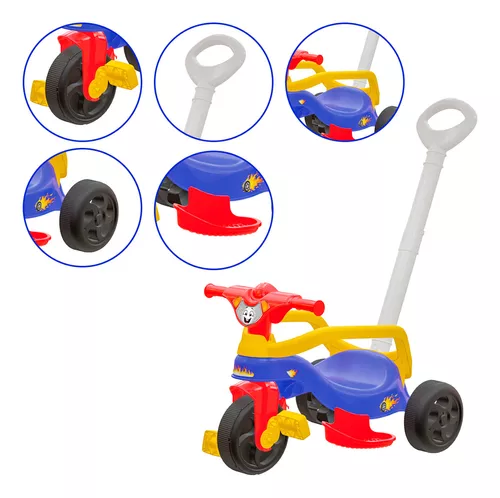 Motoca Infantil Triciclo Fast Azul com Empurrador e Proteção Pais