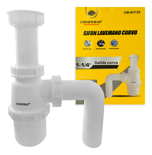 Sifon Lavamanos Salida Curva 1-1/4 Pulgada Desague Baño