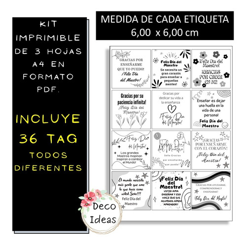 Imagen 4 de 4 de Imprimible Etiquetas Tarjetas Dia Del Maestro - Segundo Pdf
