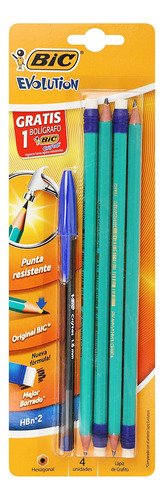 Lápiz Grafito Bic Evolution Con Pluma 4 Piezas + Sacapuntas