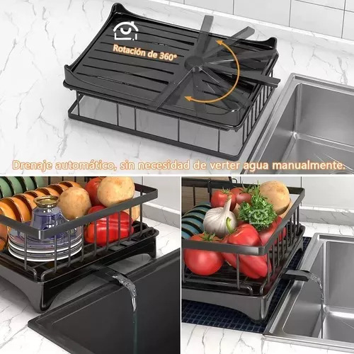 Escurridor de Platos de 2 Niveles con Bandeja Drenaje 360°, Escurreplatos de Acero Inoxidable para Cocina, Organizador Moderno para Platos, Tazas, Cubiertos y Vajilla, Soporte Compacto y Funcional