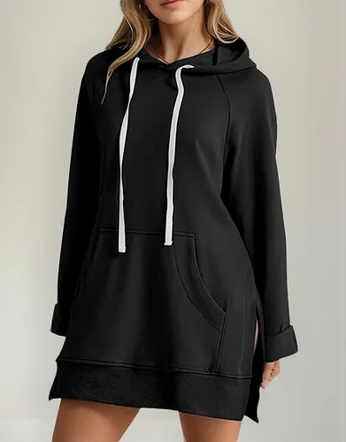 Vestido Con Capucha De Gran Tamaño Y Dobladillo Dividido.