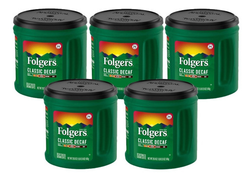 Cafe Folgers Clasico Decaf Tostado Medio, Descafeinado 5pz