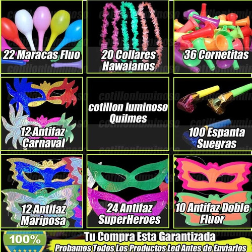 Combo Cotillón Luminoso + Carioca 465 Artículos + Corona Led
