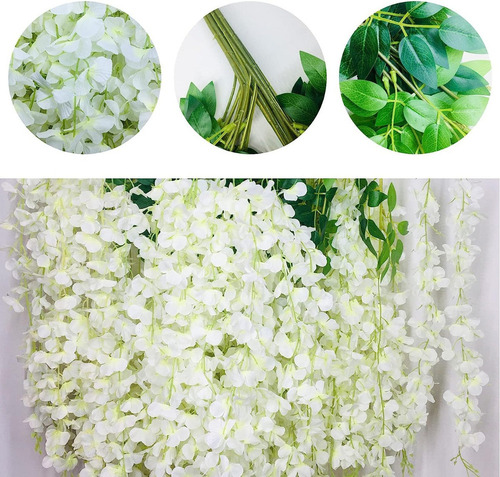 Flores Artificial Wisteria 12pzs 1.1m Decoración Fiesta Boda