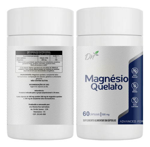 Pack 2 Magnésio Quelato Con 100 Cápsulas Cada Pote Sin Sabor