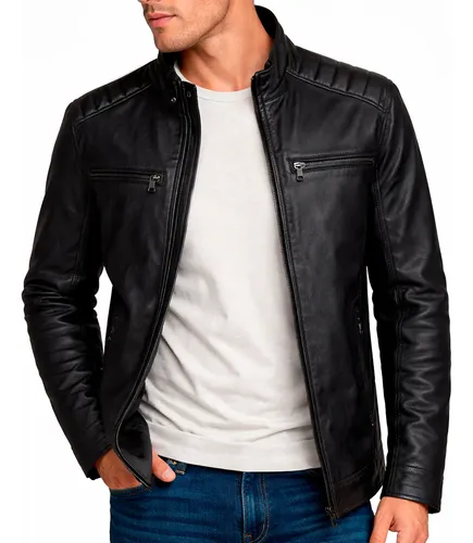 Jaqueta De Couro Masculino Slim Inverno Frio Sem Capuz Preto M Liso