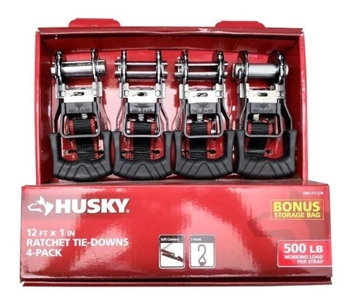 Cinchas Husky Para Amarre 3.65m X 2.5cm 4pzas 500lb