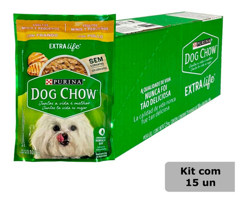 Kit 15 Sachê Dog Chow Cães Adultos Frango Mini 100g Caixa