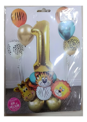 Kit Deco Feliz Cumple Animales Safari+numero 1 De 80cm+latex